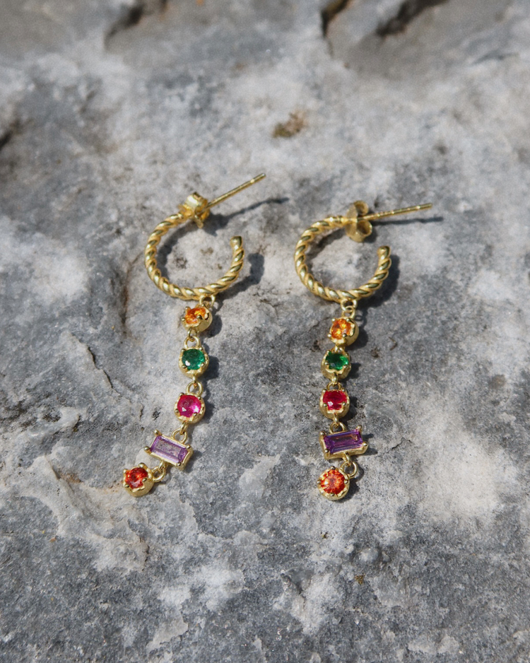 Aperol + Spritz Hoop Earrings with Multi-Color Gemstones – Lindsay Station